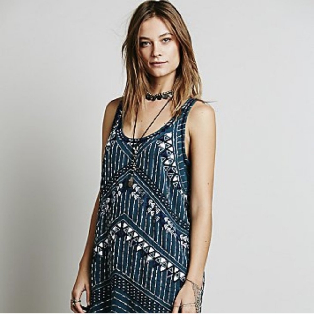 Free People Tribal Arrows Bead Embellished Mini Dress XS